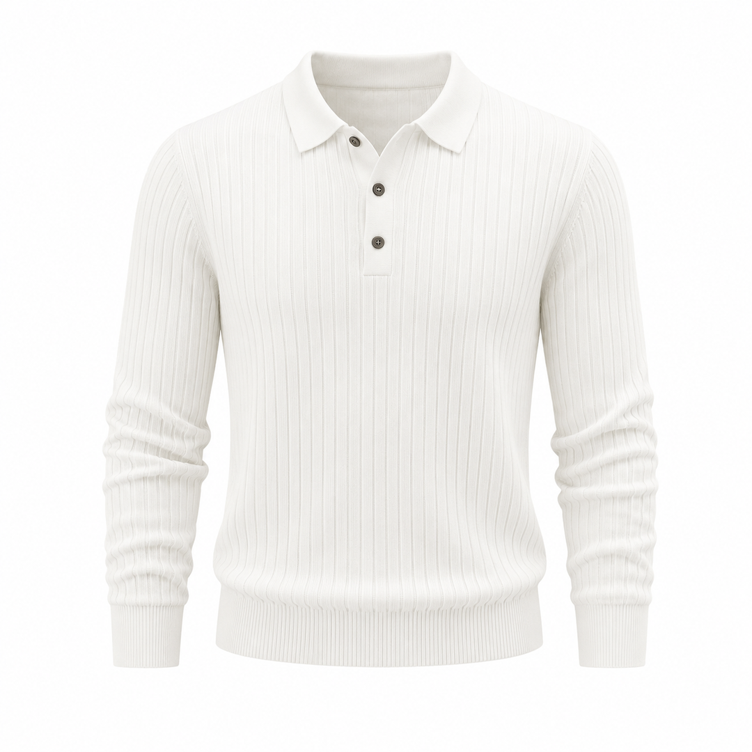 Komfortabel stripet langermet herregenser, slim fit polo pullover for en elegant og tidløs look.
