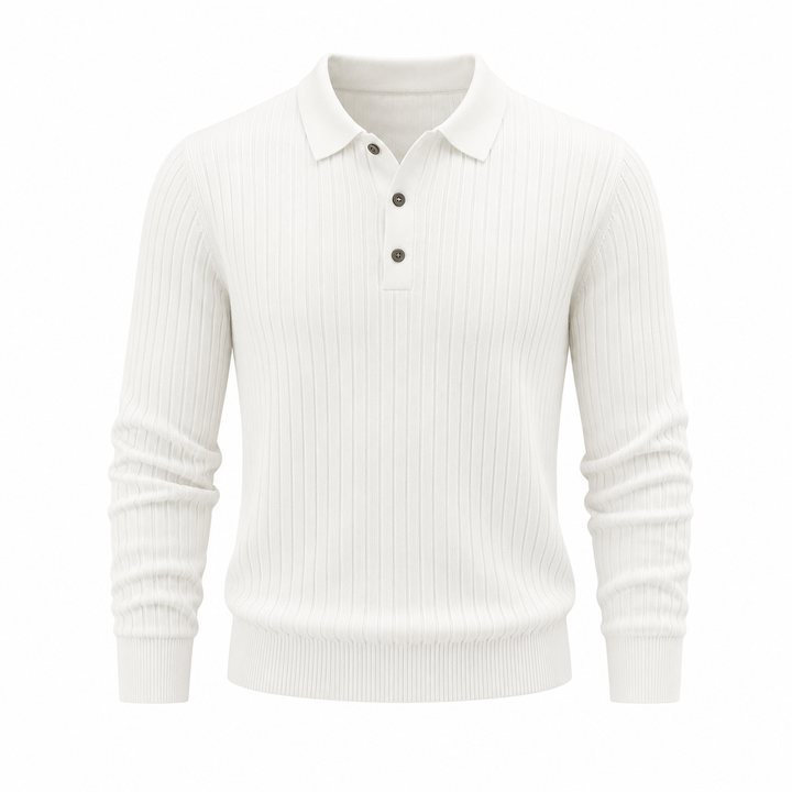 Komfortabel stripet langermet herregenser, slim fit polo pullover for en elegant og tidløs look.