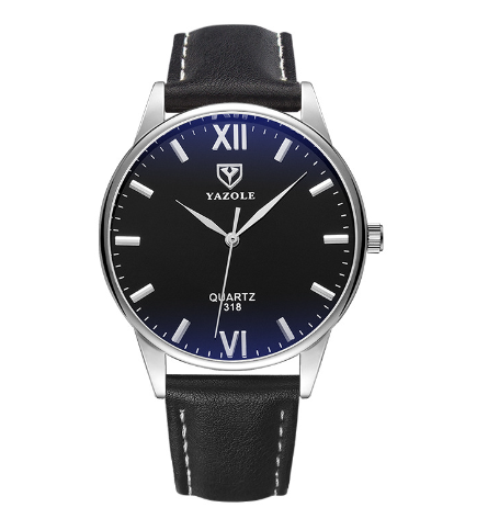 Elegant herrearmbåndsur i kvarts med klassisk svart skinnreim, perfekt for businessbruk.