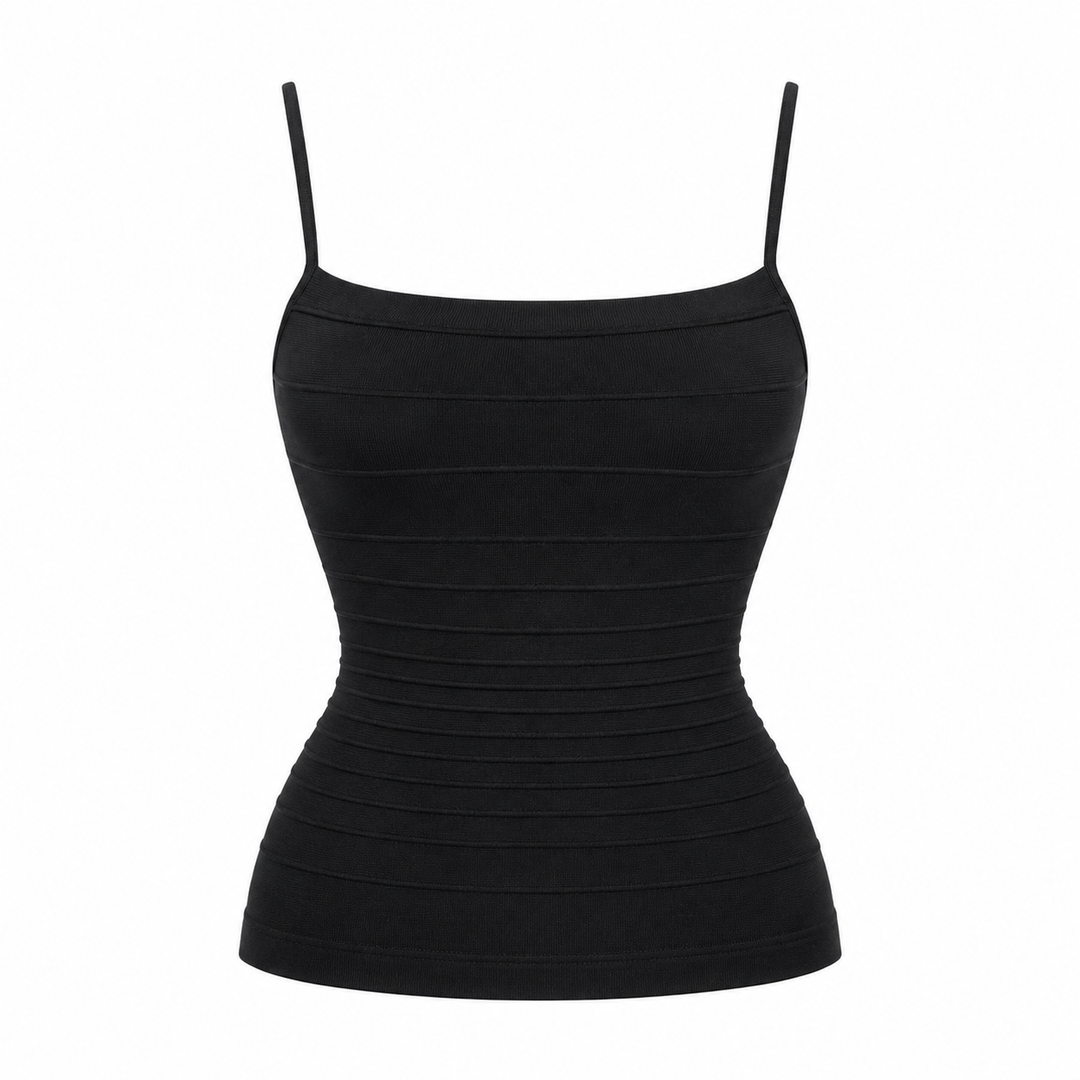 Trendy dame topp, korsettinspirert crop stil, firkantet utringning, spagettistropper. Perfekt for sommer.