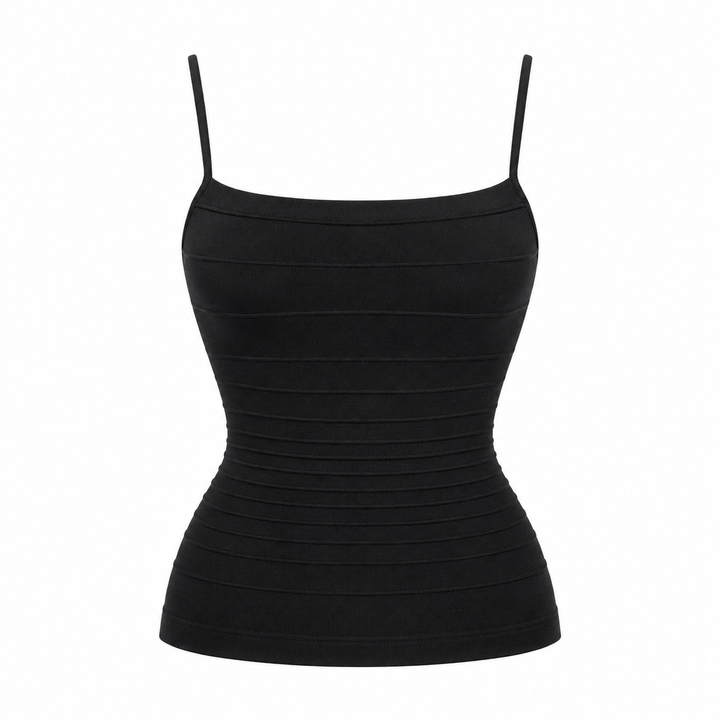 Trendy dame topp, korsettinspirert crop stil, firkantet utringning, spagettistropper. Perfekt for sommer.