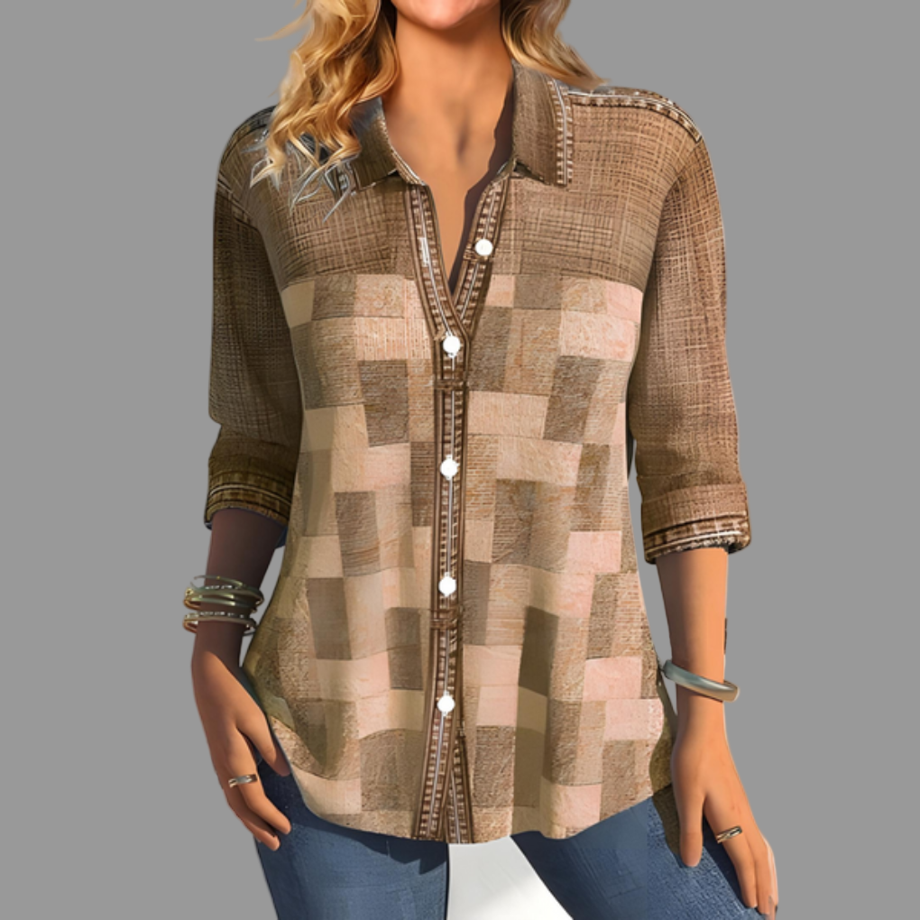 Elegant damebluse med knapper foran, langermet, perfekt for allsidig hverdag og kontorstil, komfortabel passform.