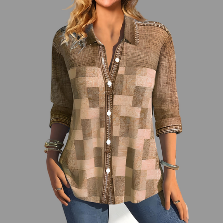 Elegant damebluse med knapper foran, langermet, perfekt for allsidig hverdag og kontorstil, komfortabel passform.