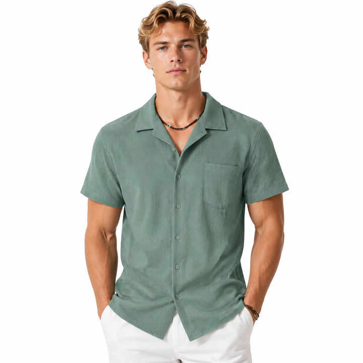 Cubansk krage herreskjorte, kortermet sommertopp i loosefit for en stilfull retro look.