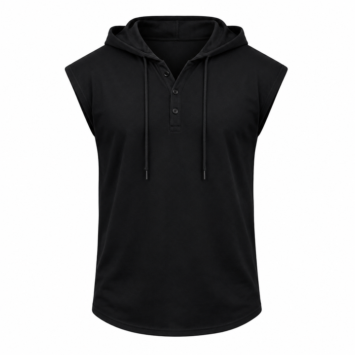 Stilig herre tanktopp med hette og snøring, ideell for sommerdager, casual bruk og streetwear mote.