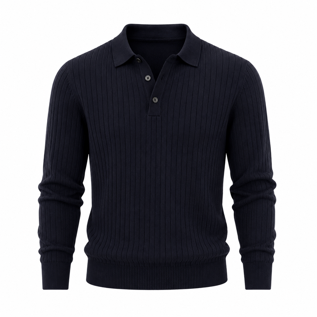 Stilig stripet polo genser til herre, langermet slim fit pullover egnet for vår og høstbruk.