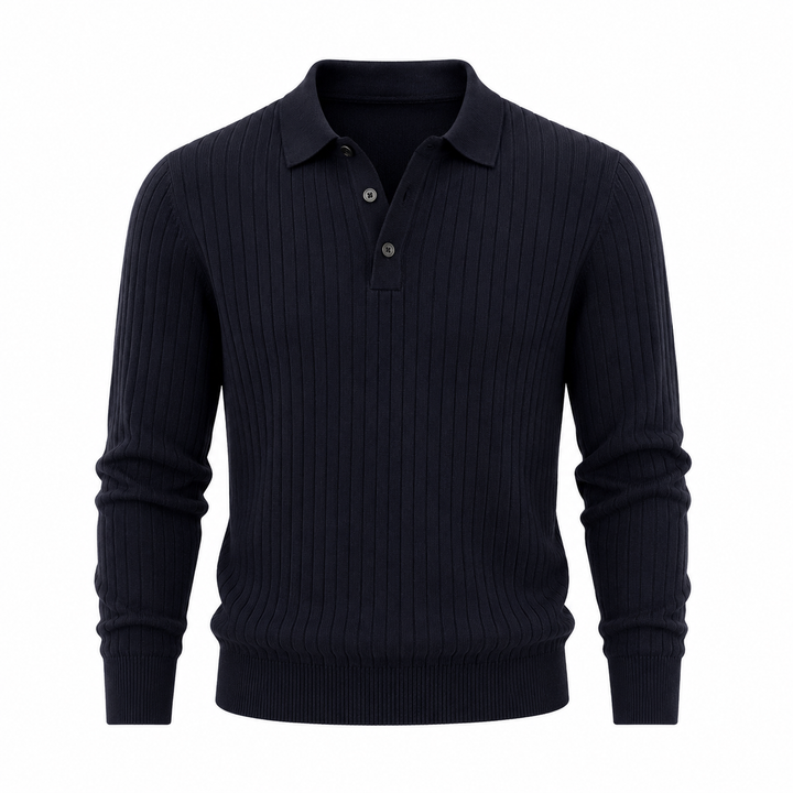 Stilig stripet polo genser til herre, langermet slim fit pullover egnet for vår og høstbruk.
