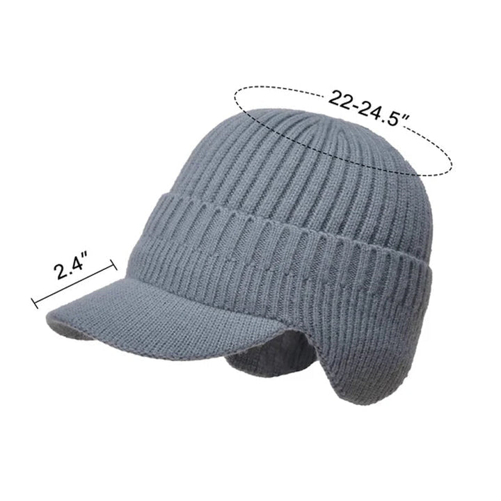 Tykk og varm strikket unisex lue med integrert ørebeskyttelse for kulde.