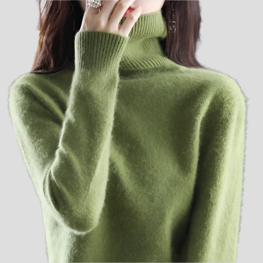 Arbeidsplagg: Elegant turtleneck genser. Komfortabel, varm og stilfull strikket genser med høy hals for kvinner.
