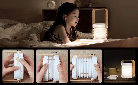 Trådløs Foldy 7-i-1 LED-lampe, hvit/grå, med roterbart håndtak for allsidig bruk overalt.
