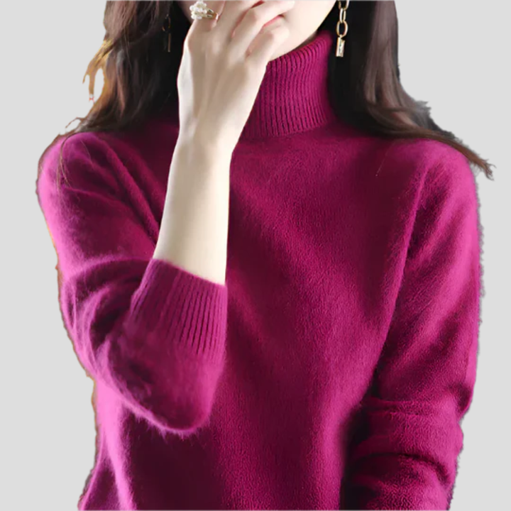 Komfortabel strikket genser med polokrage. Elegant turtleneck for kvinner, ideell som varm vintergenser og høstklær.
