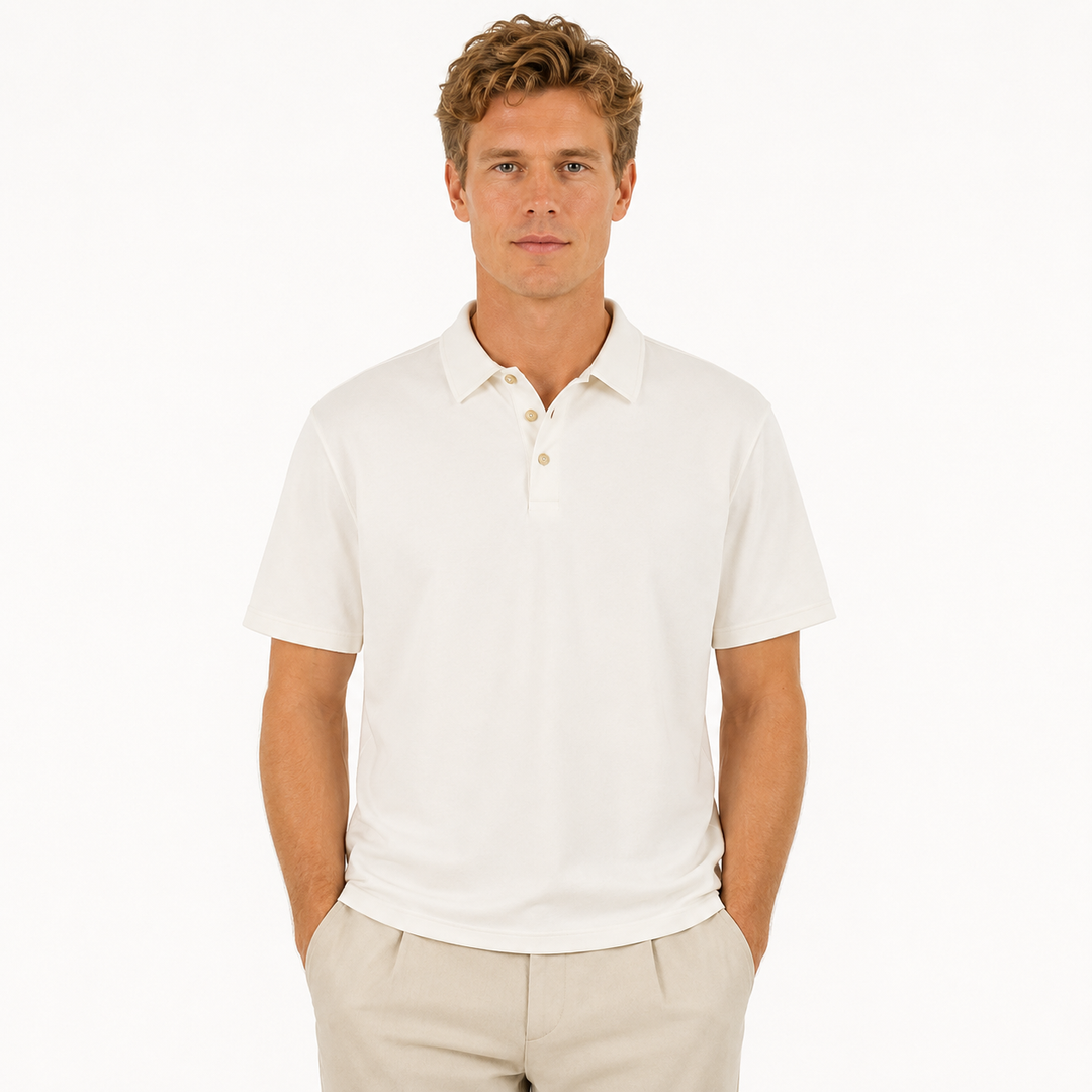 Myk bomulls polo t-skjorte for menn, retro workwear look, perfekt for en casual sommerdag.
