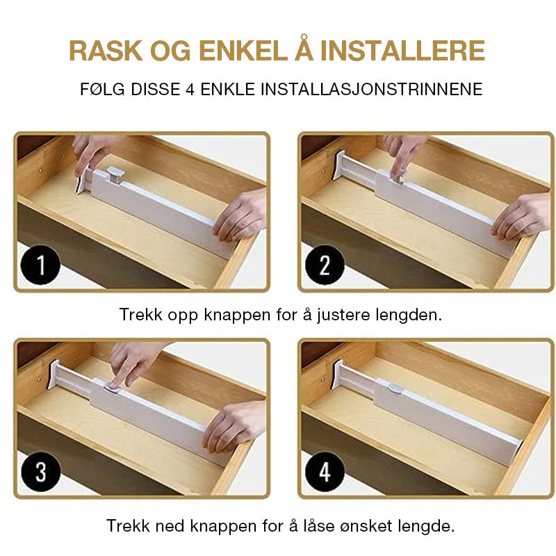 Si farvel til rot! Denne justerbare skuffeavdeleren gir deg et ryddigere og mer funksjonelt hjem.