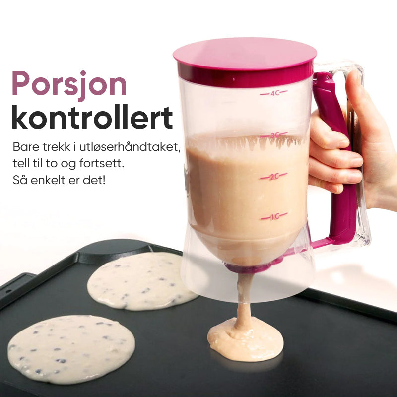 Perfekt dispenser som sikrer jevn fordeling av pannekake- og muffinrøre, for perfekt størrelse hver gang.