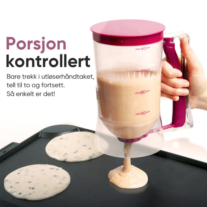 Perfekt dispenser som sikrer jevn fordeling av pannekake- og muffinrøre, for perfekt størrelse hver gang.