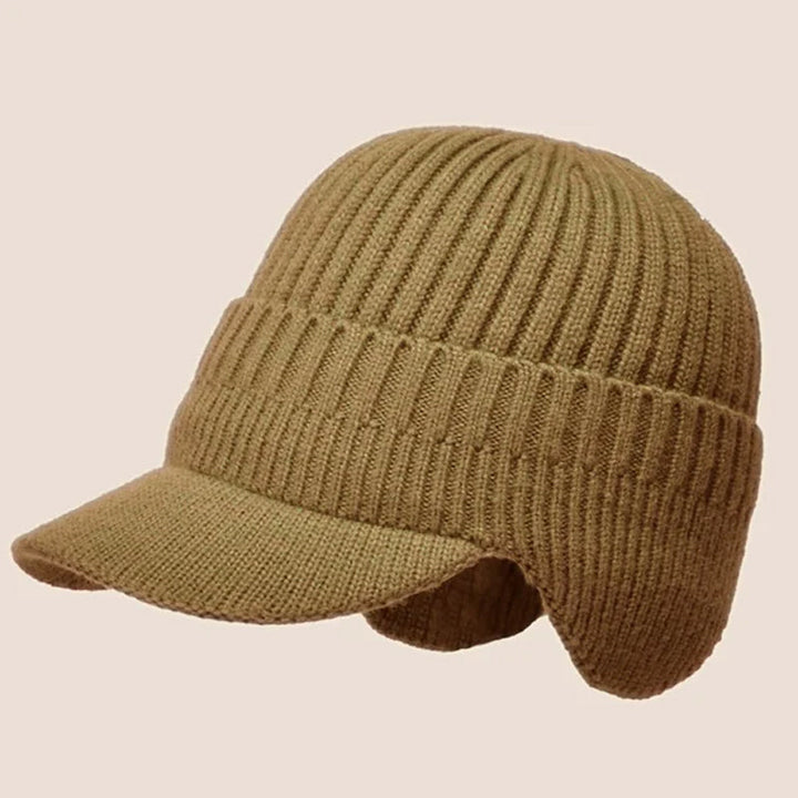 Stilfull og varm strikket lue, unisex, med funksjonell ørebeskyttelse for vinteren.