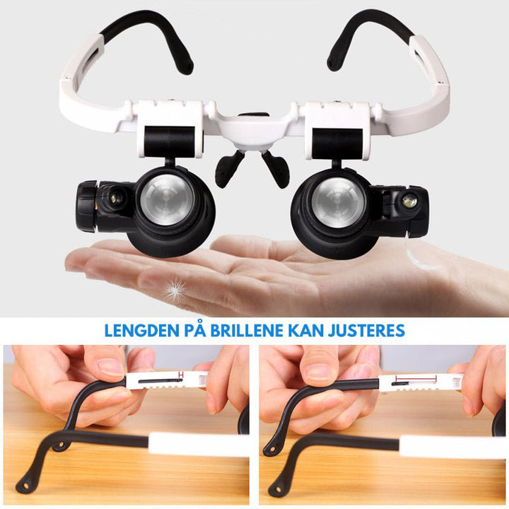 Komfortable LED-briller med hodebåndsforstørrelse, perfekt for langvarig presisjonsarbeid og hobby.