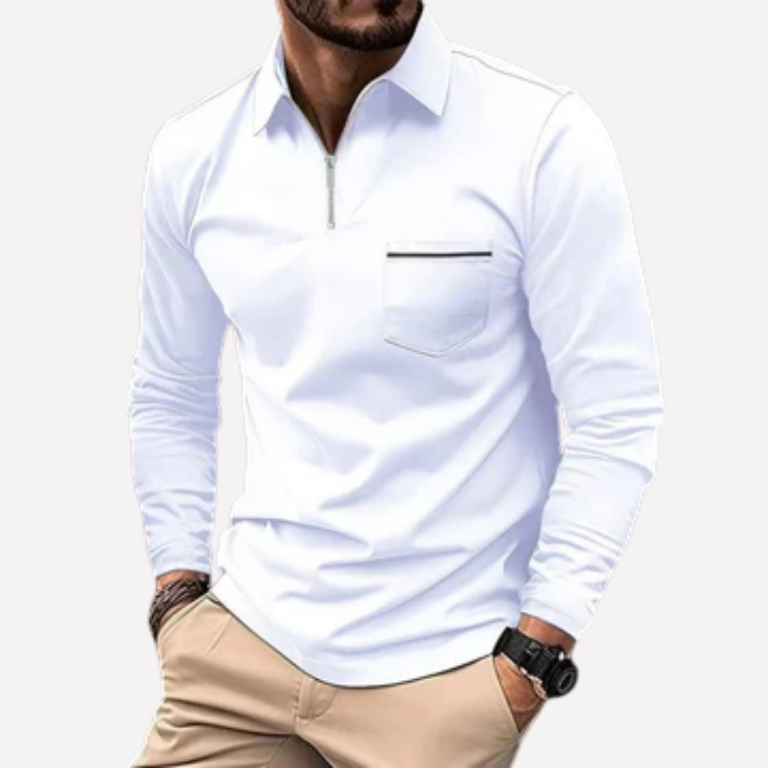 Elegant herre polo i myk bomullsblanding med lang erme og brystlomme, en allsidig casual skjorte.