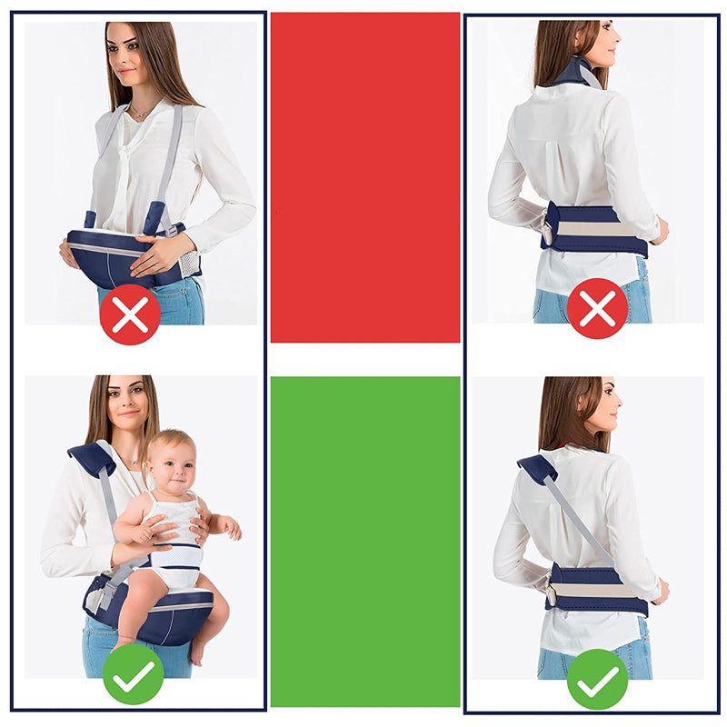 Himmelblå bæresele som sikrer ergonomisk stilling for baby og avlaster foreldres rygg.