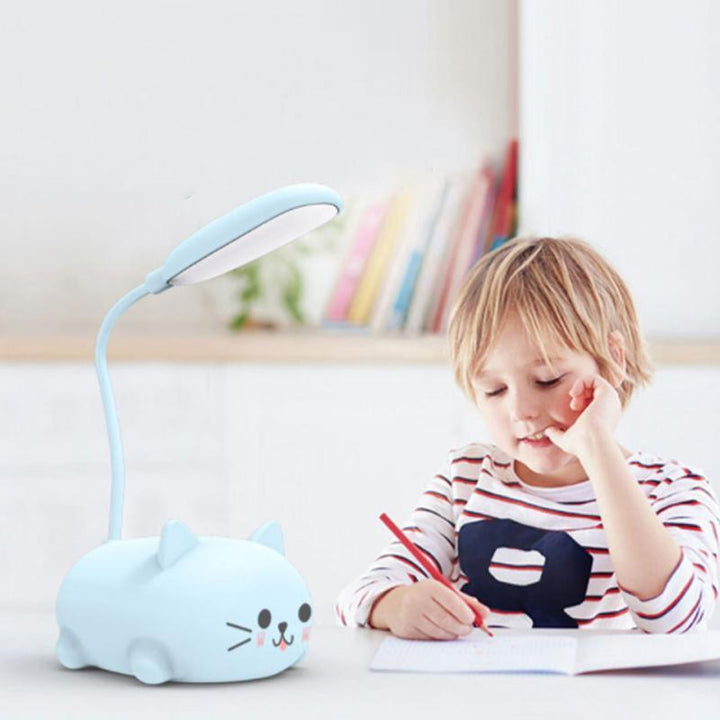 Hvit tegneserie kattelampe, fleksibel LED-bordlampe for lesing, barnerom og dekorasjon.