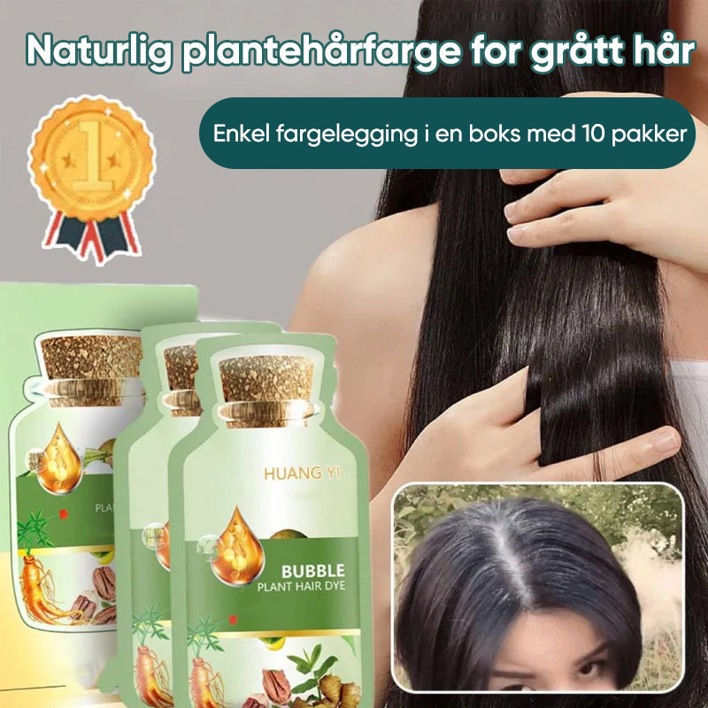 Emballasje for naturlig hårfarge. Plantebasert boblehårfarge som gir permanent resultat.
