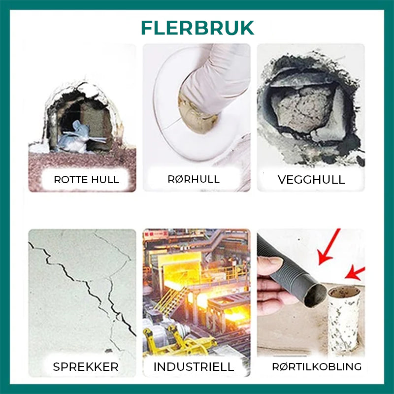Allsidig tetningsmasse for reparasjon av sprekker, hull og utettheter; gir holdbar forsegling.
