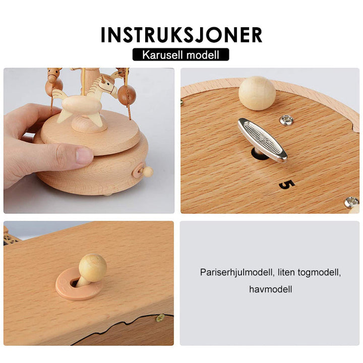 Hjemmedekorasjon: musikkboks i tre med nostalgisk melodi. En fin gave.