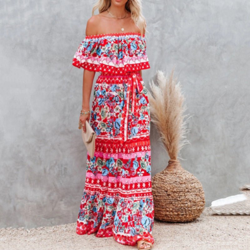 Elegant og allsidig off-shoulder sommerkjole for kvinner, med vakkert trykk og løs passform.