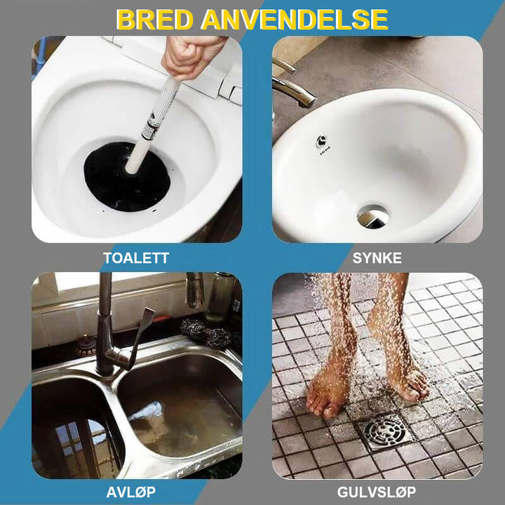 Kraftig dreneringsfjær med boremaskinkobling for rask og enkel rensing av tette avløp i ethvert rom.