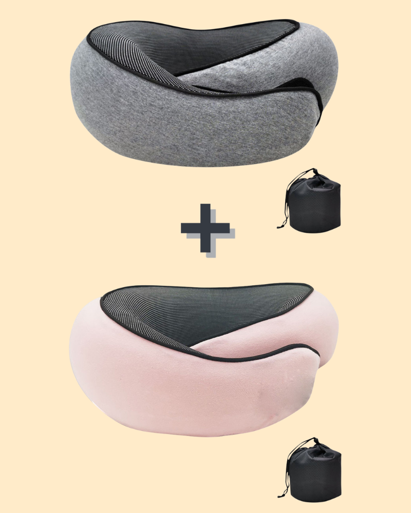 Ergonomisk formet minneskum nakkepute gir optimal støtte til nakken under lange reiser og bilturer.
