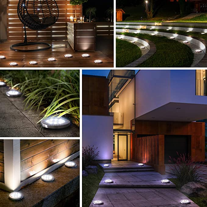 8 LED solcellelamper for hage og plen. Vanntett utendørsbelysning med solenergi og automatisk funksjon.