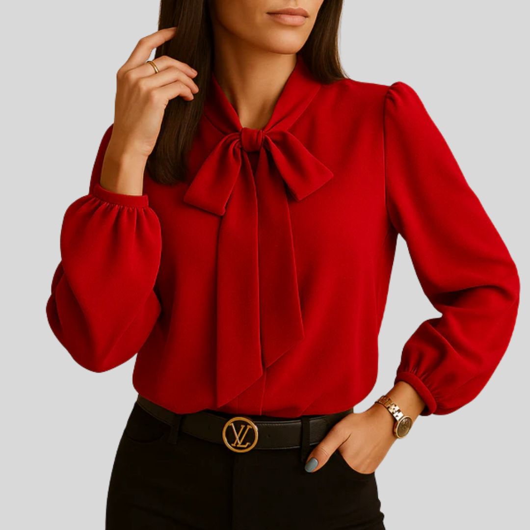 Allsidig kvinners elegant sløyfebluse, langermet. Perfekt som formell topp for jobb eller fest.