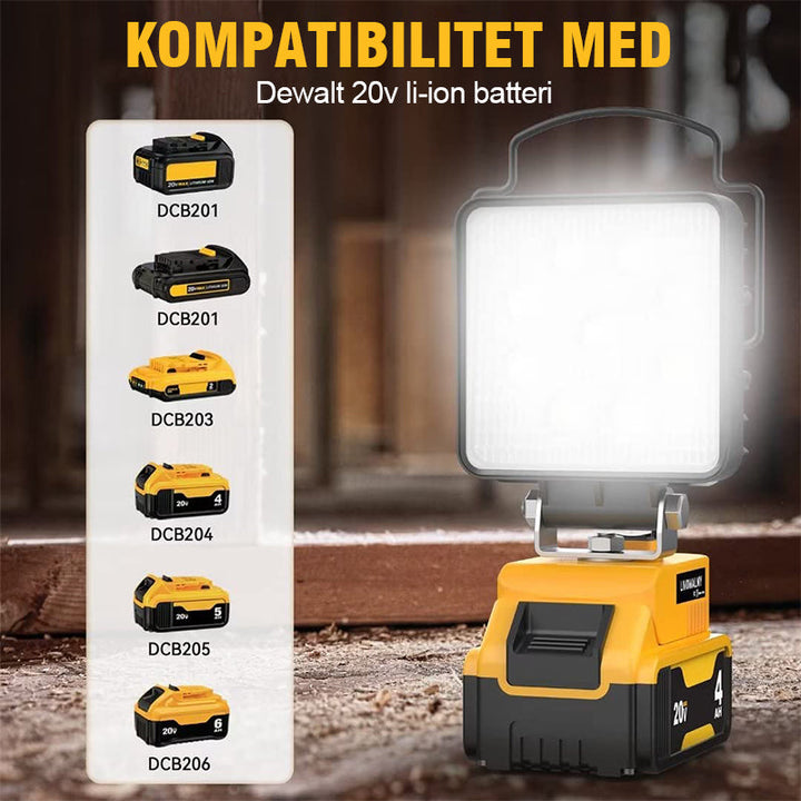 Detaljert bilde av LED arbeidslysets USB-ladeport. Bruk som powerbank til telefon og nettbrett.