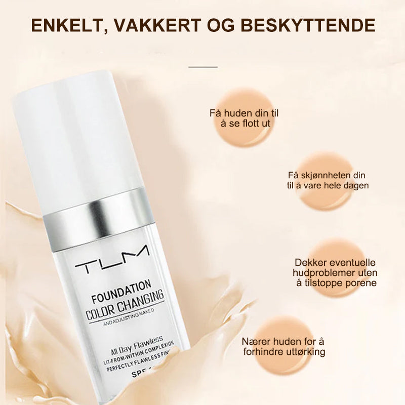 Hudpleie foundation for moden hud, med fargeskiftende teknologi og SPF15 beskyttelse.
