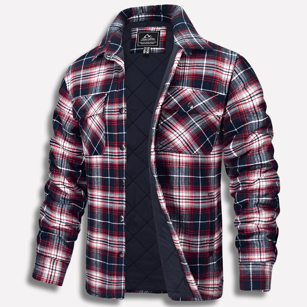 Detalj av herre rutete flanellskjorte i bomull med klassisk mønster. Perfekt for en casual look.