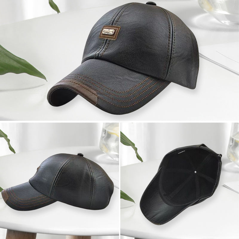 Elegant PU-lær skinncaps i klassisk design, et justerbart hodeplagg for både menn og kvinner.
