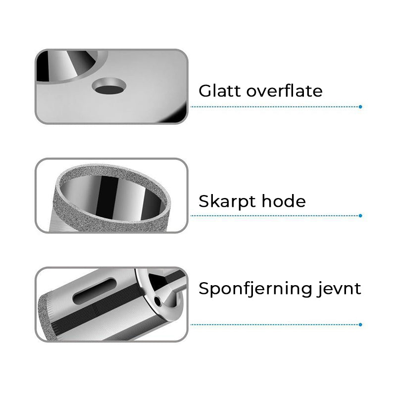 Håndverktøy: Robust diamantbor sett (10 deler) for boring i glass, porselen, stein.