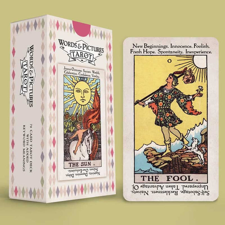 Detalj av et vakkert illustrert tarotkort fra et nybegynnervennlig sett.