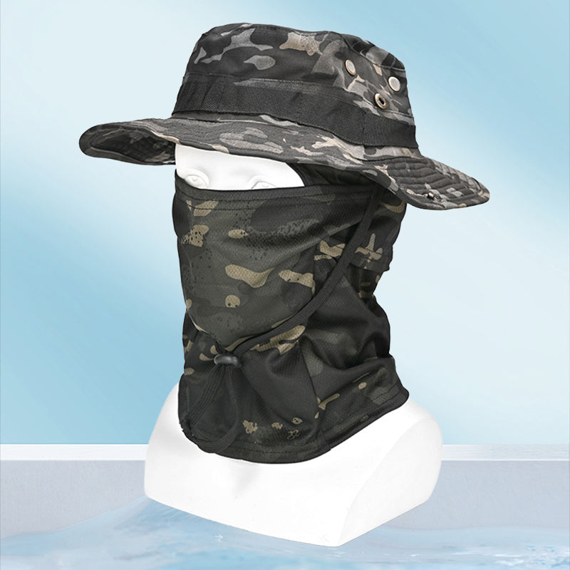 Pustende kamuflasje fjellhatt, unisex design, for optimal UV-beskyttelse under fotturer.
