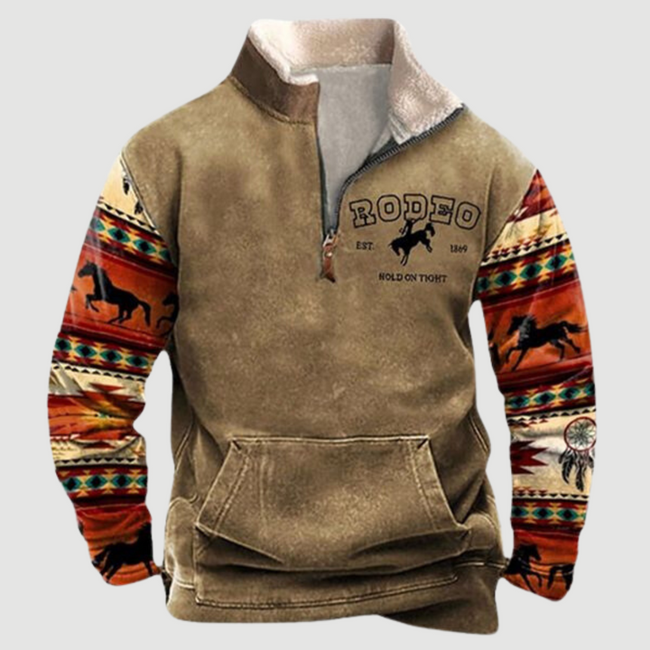 Stilfull unisex retro fleecegenser med halv glidelås, ideell for fritid og hverdag.