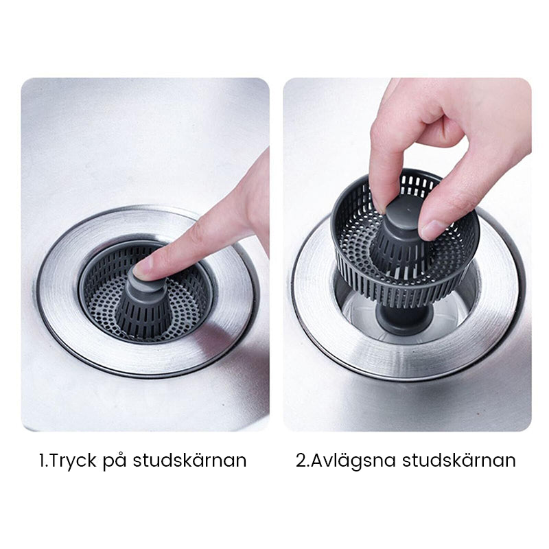 Hjemmets beste kjøkkenfilter. Rustfrittstål sil og luktstopp for effektiv avløpsrengjøring.