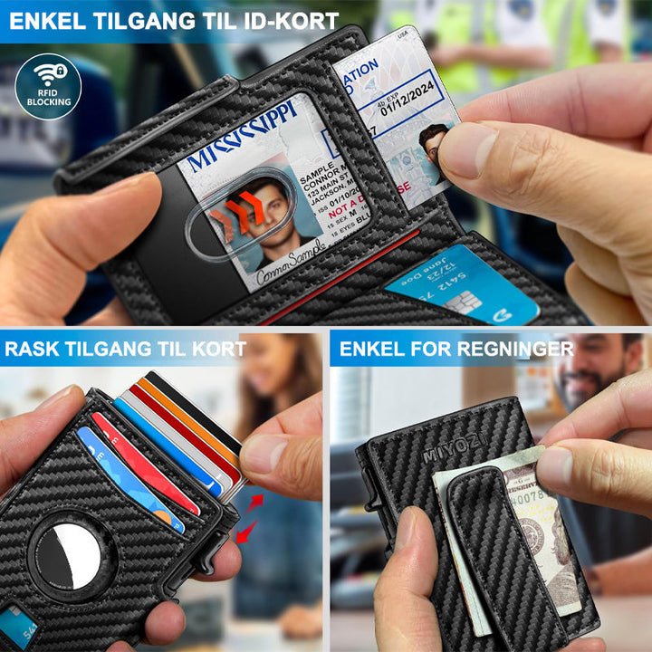 Romslig menns lommebok i PU-lær med plass til mange kort og kontanter. Organisert og funksjonell.