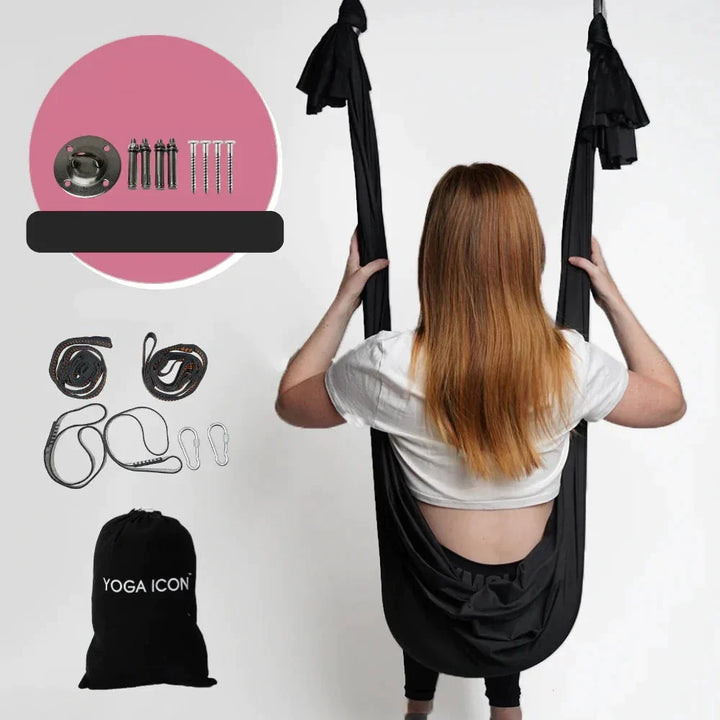 Slitesterk polyester yogahengekøye for luftyoga; ideell for hjemmebruk, gym eller utendørs trening.