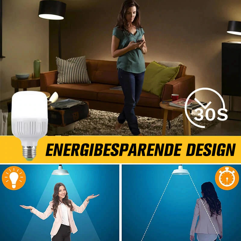 Energisparende LED-lampe med bevegelsessensor; automatisk lys tenner kun ved behov, perfekt for innendørs bruk.