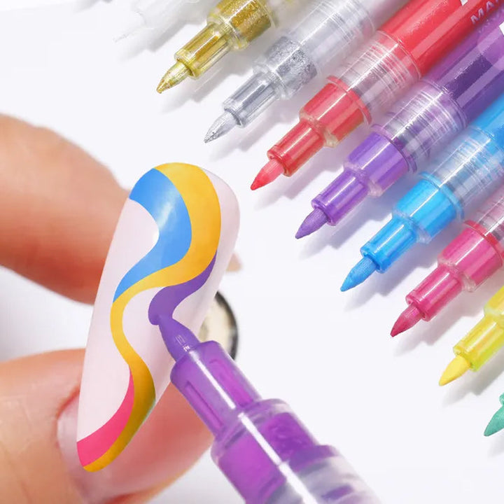 DIY neglekunst sett: 12 fargerike manikyrpenner for kreativ negledesign og personlig stil.