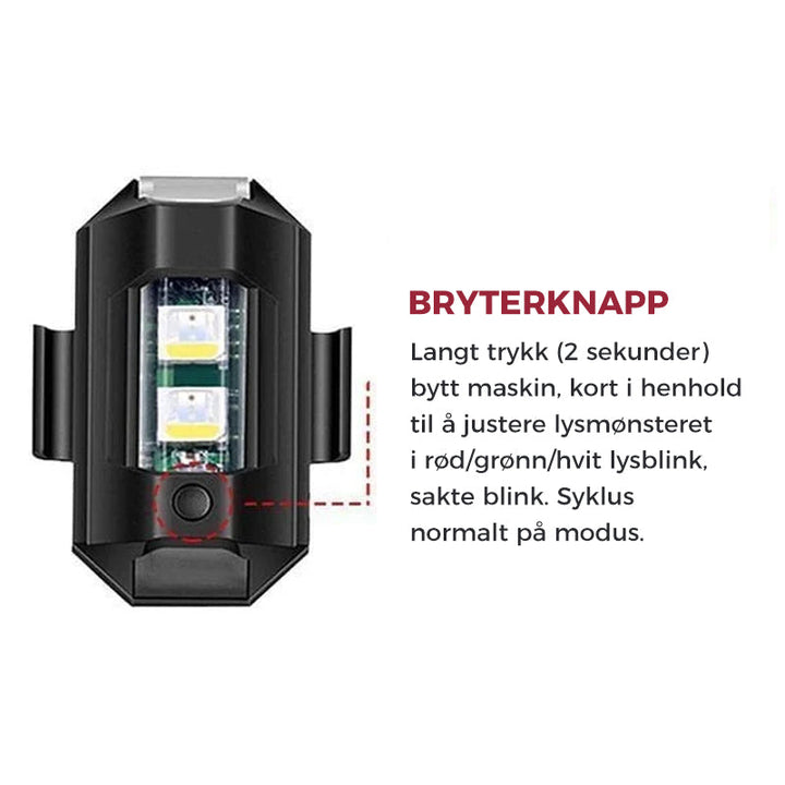 USB-oppladbart flerfarget strobelys for kjøretøy. Gir utmerket synlighet og varsling på veien.