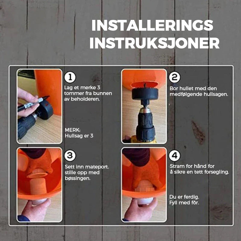 Effektiv fôringsløsning: Kyllingfôrer sett for fjørfe. Optimaliserer dyremat-distribusjon i hønsehus.