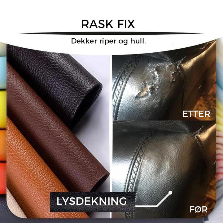 Detaljert nærbilde av den teksturerte selvklebende skinnlappen som matcher ekte lær perfekt for reparasjon.
