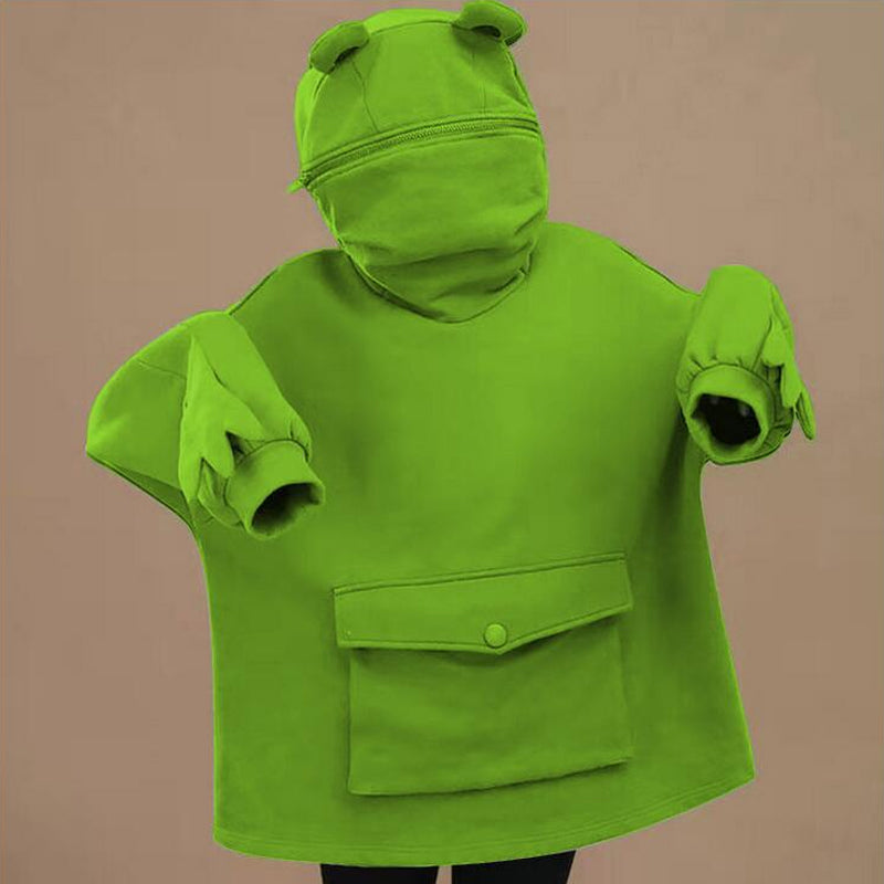 Komfortabel unisex hettegenser, grønn froskehettegenser, perfekt for avslappet streetwear.