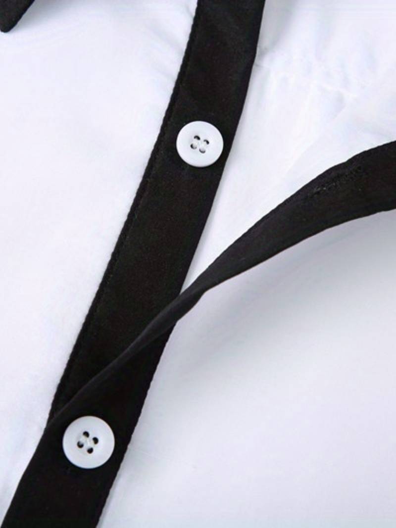 Modell iført kul herreskjorte med kontrastdesign. En komfortabel og stilfull button-up i bomullsblanding.